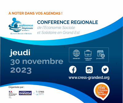 La Conférence Régionale de l'ESS en Grand Est est annoncée ! Rendez-vous le 30 novembre à la Maison des Sports de Tomblaine (Nancy).