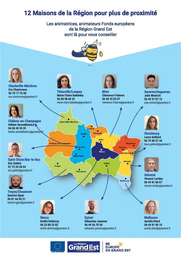 Carte des animateurs et animatrices des fonds européens - Région Grand Est