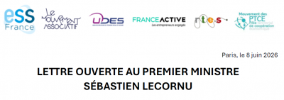 Budget ESS - Lettre ouverte d'ESS France au Premier Ministre, Sébastien Lecornu