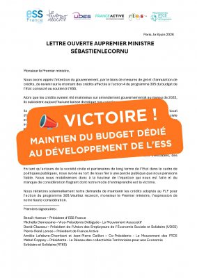 Bonne nouvelle pour l'ESS : maintien du budget dédié au développement de l'ESS